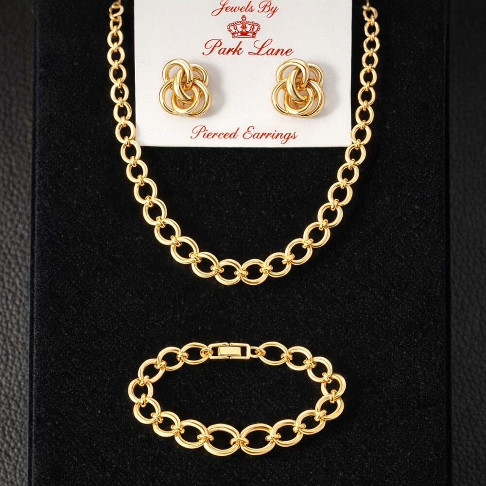 VTG Park Lane "Brigante" Chunky Gold Tone Necklace Bracelet & Earring Set NEW